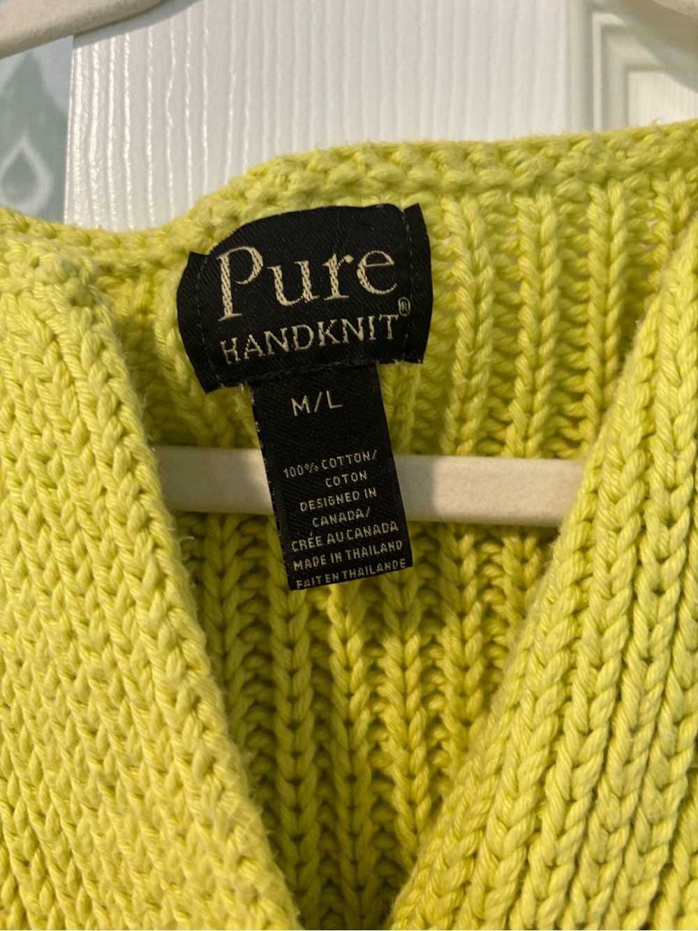 Pure Handknit Chartreuse Knit Cardigan with Decorative Buttons - Picture 6 of 8